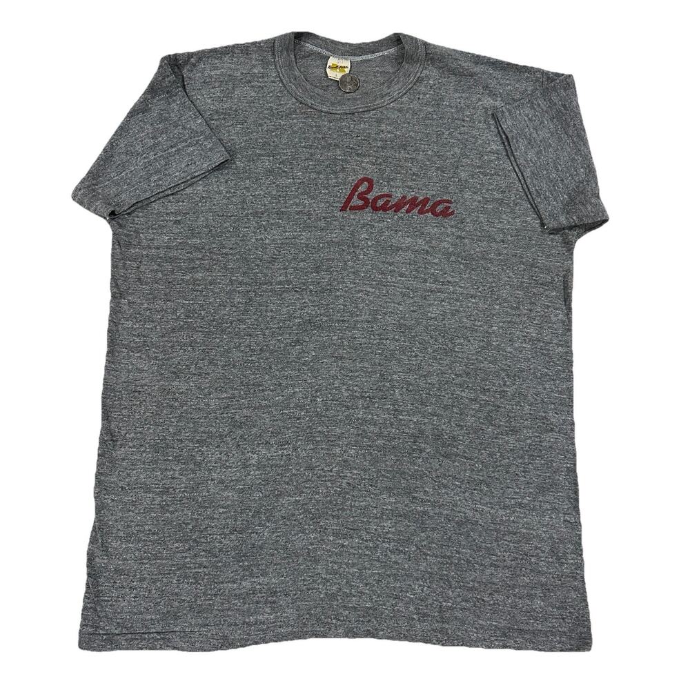 Vintage 70s Russell Athletic Gold Tag T Shirt Heather Grey Alabama Crimson Large